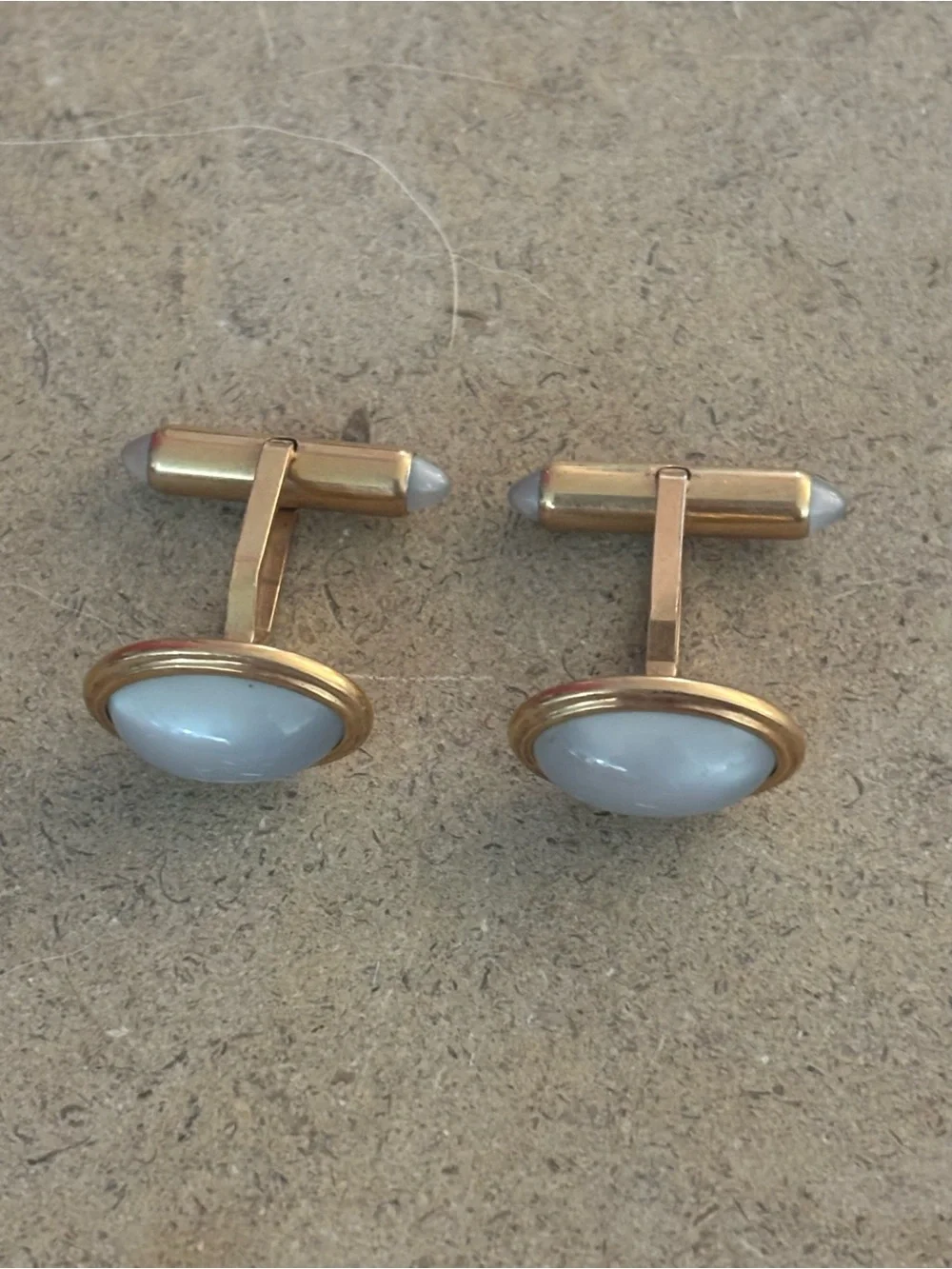 Vintage Krementz Gold-Tone Cufflinks with Faux Moonstone